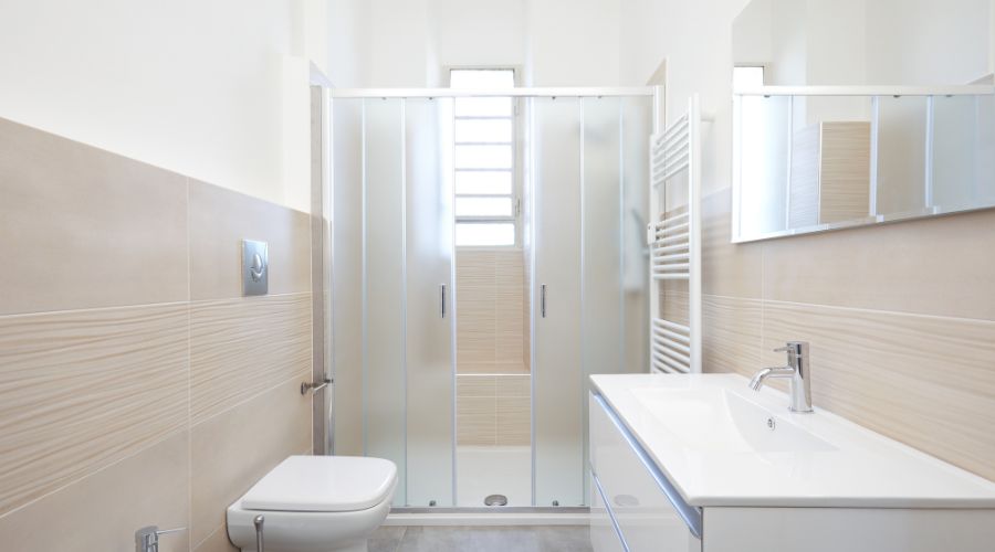 Modern bathroom with shower and sink