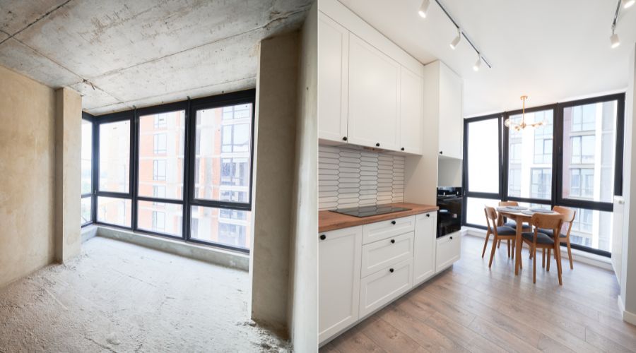Room renovation before and after transformation.